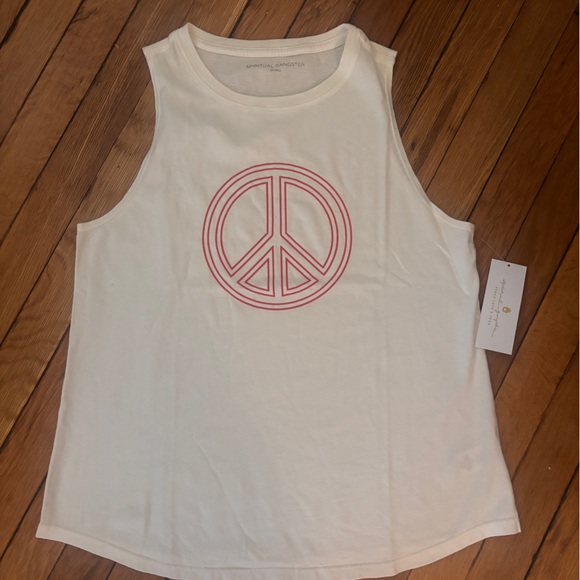 Spiritual Gangster Tops - Spiritual Gangster White Tank Top with Pink Peace Sign